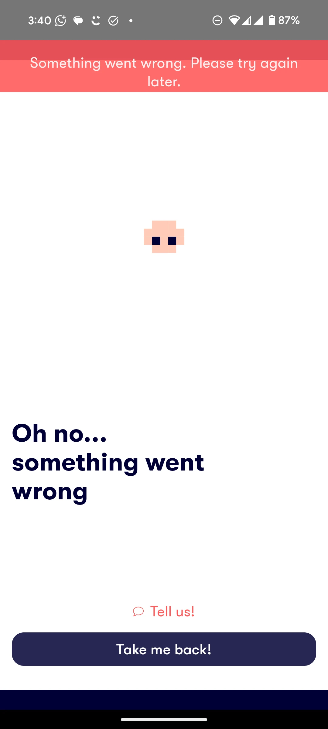 Error screening showing 'Something went wrong' when I try to open Gimi