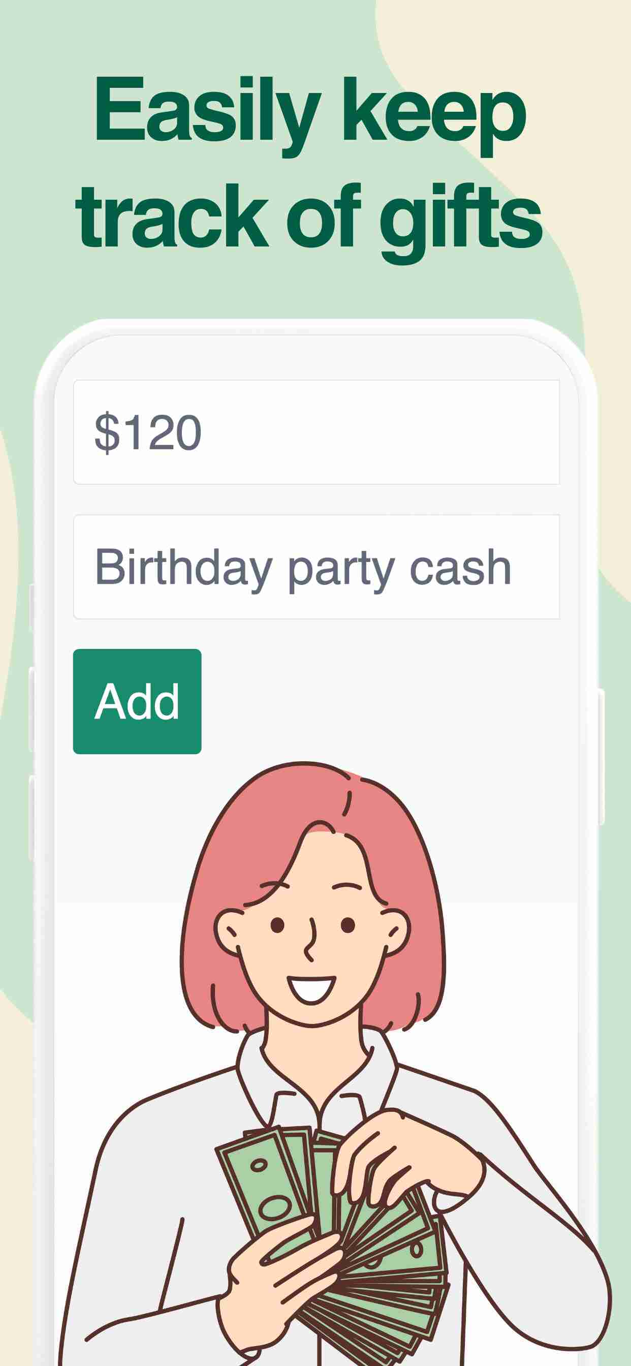 Easily keep track of gifts; birthday party cash